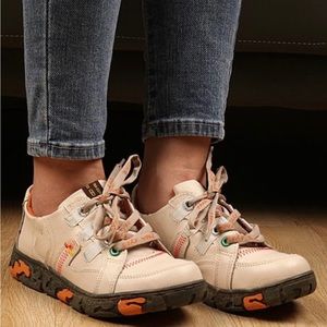 TMA EYES | White & Orange Leather Sneaker - Women